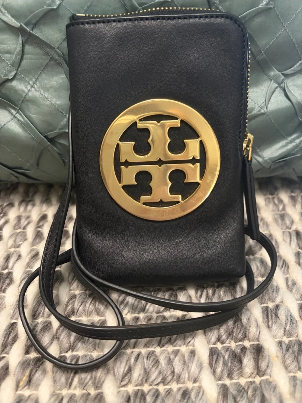 Tory Burch Black Leather Crossbody with Gold Logo Medallion